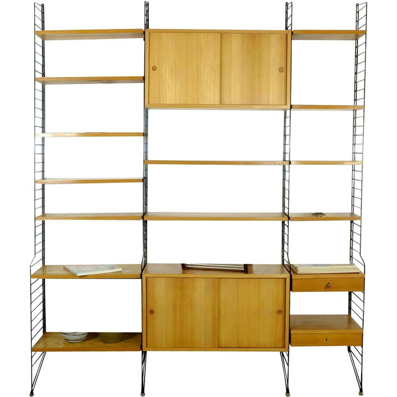 Vintage wall shelving unit string "the ladder shelf" by kajsa & nisse strinning 1952s