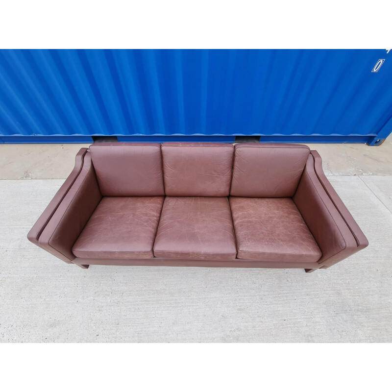 Dreisitzer Vintage-Sofa aus braunem Leder, Dänisch