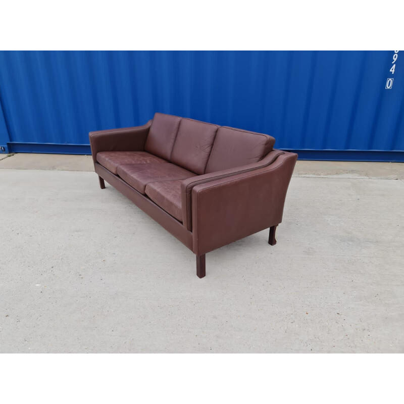 Vintage three seater brown leather sofa, Danish