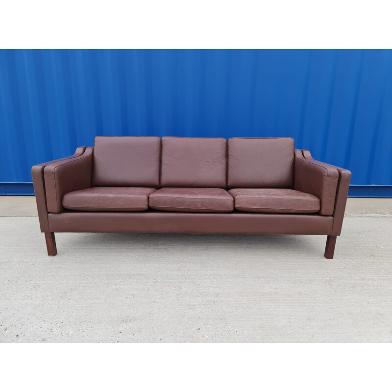 Dreisitzer Vintage-Sofa aus braunem Leder, Dänisch