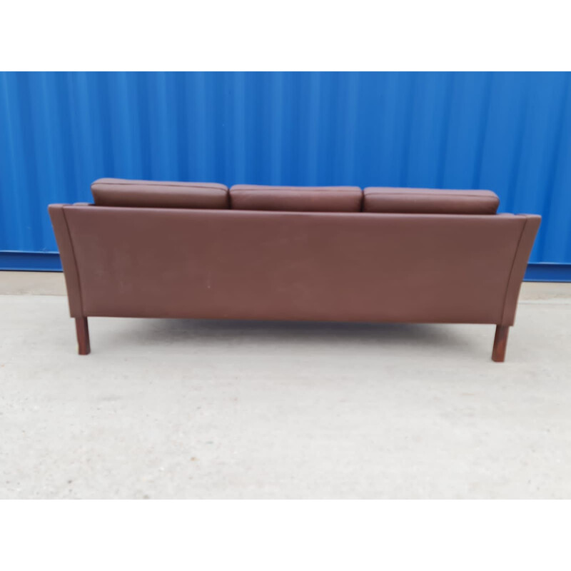 Vintage three seater brown leather sofa, Danish