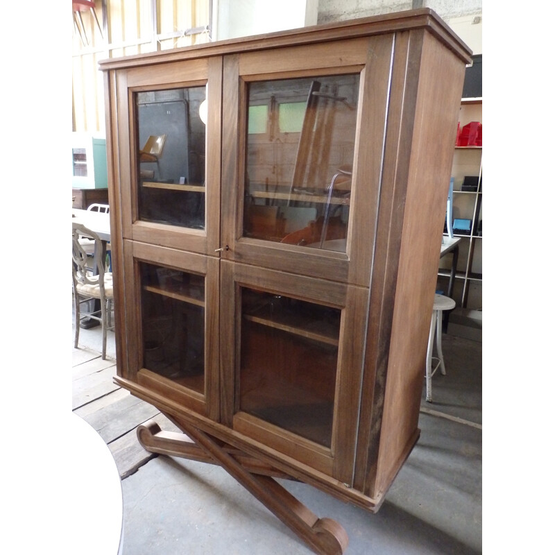Wooden vintage showcase library in wood and glass - 1930s