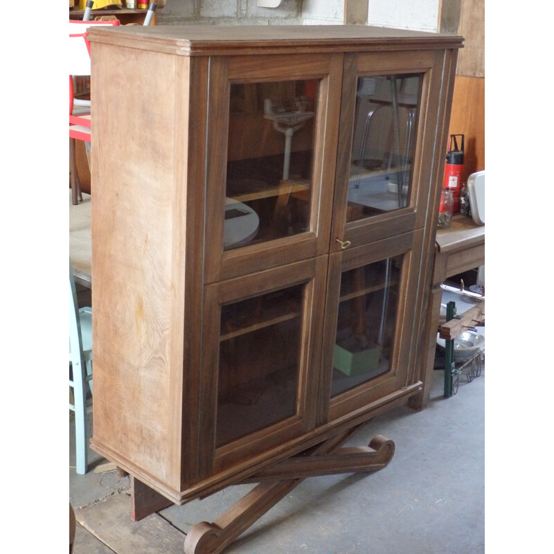 Wooden vintage showcase library in wood and glass - 1930s