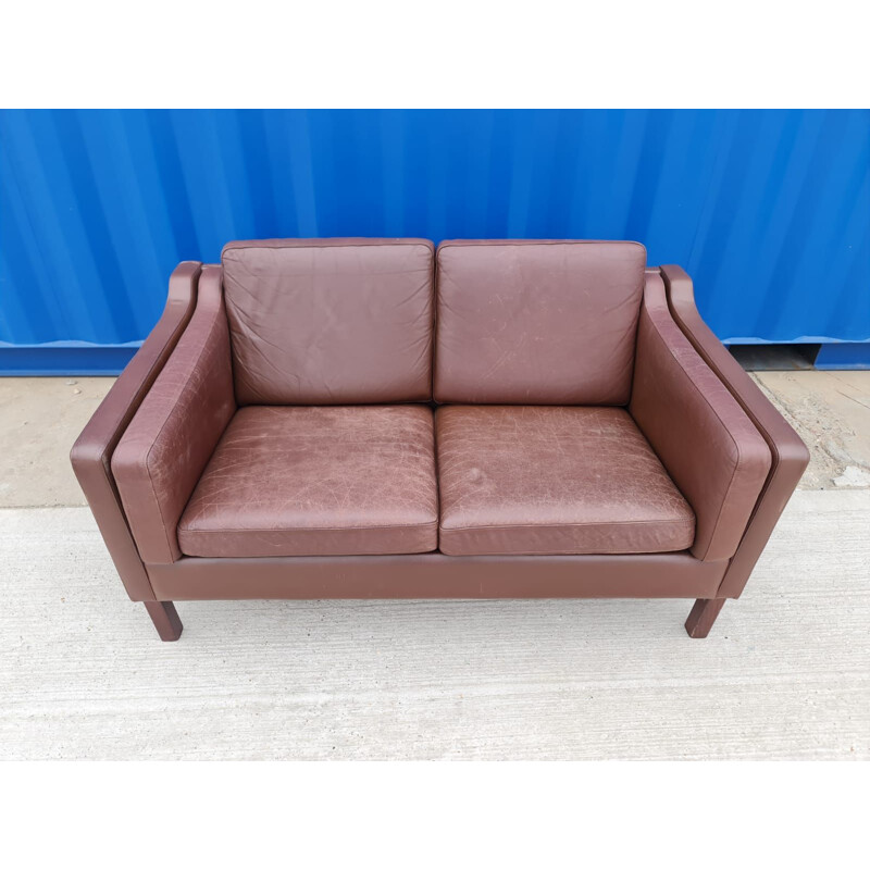 Vintage two seater sofa in brown leather, Danish