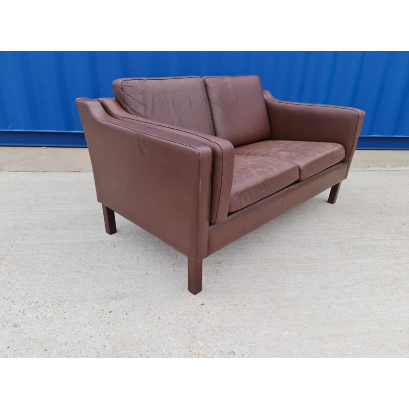 Vintage two seater sofa in brown leather, Danish