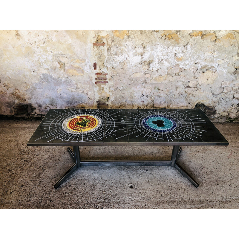 Vintage ceramic and chrome coffee table, 1970