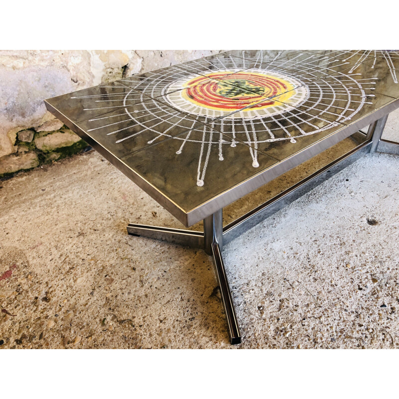 Vintage ceramic and chrome coffee table, 1970