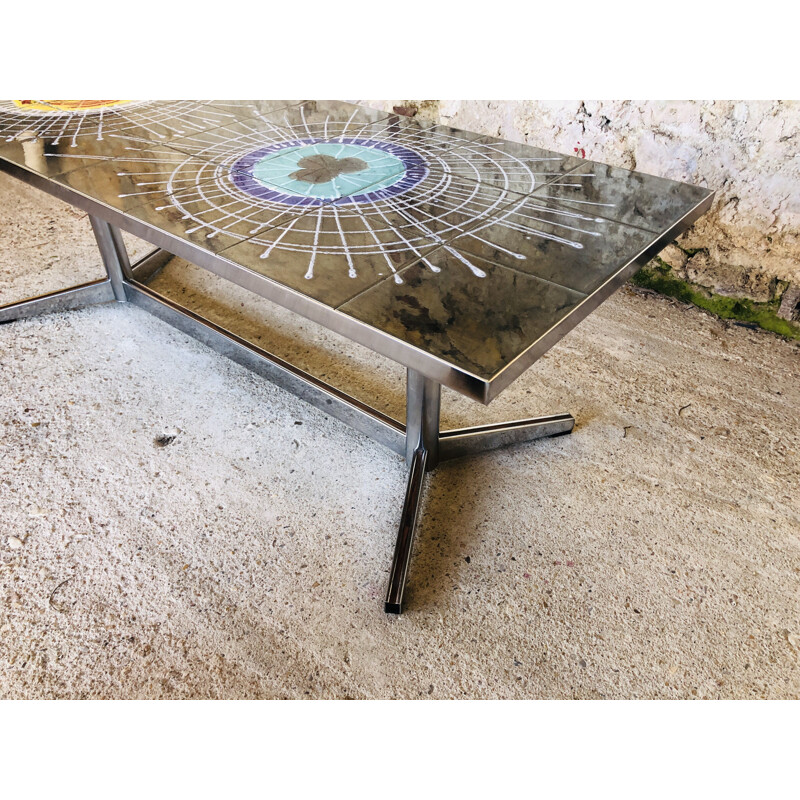 Vintage ceramic and chrome coffee table, 1970