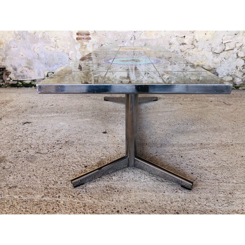 Vintage ceramic and chrome coffee table, 1970