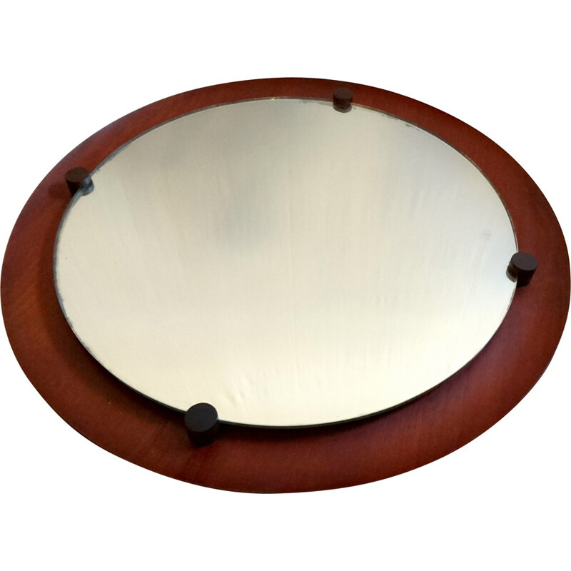 Italian round mirror in teak and rosewood - 1960s