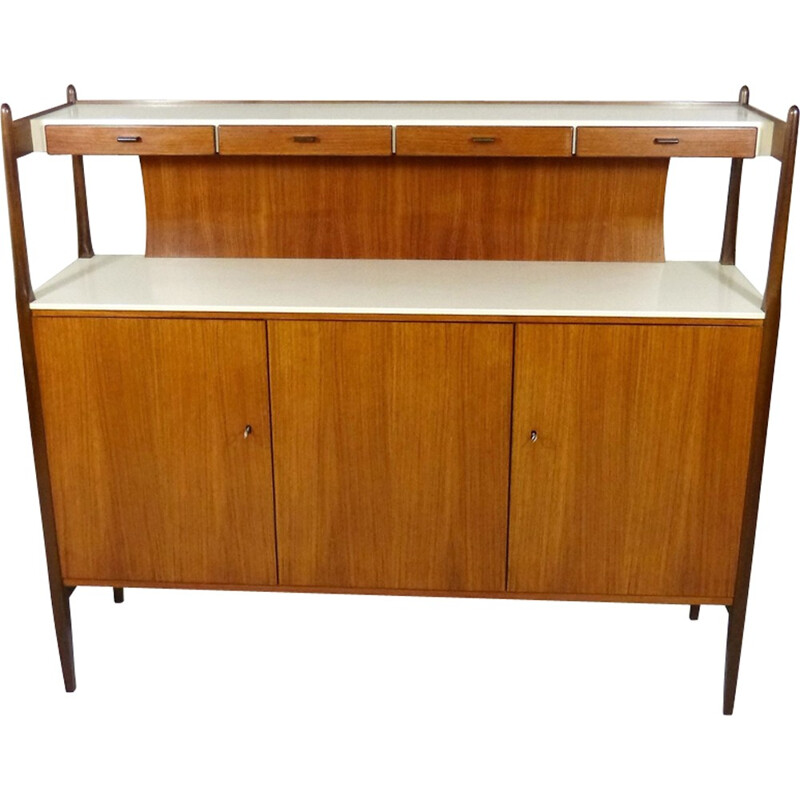 Large German Deutsche Werkstatten highboard in teak with drawers - 1960s