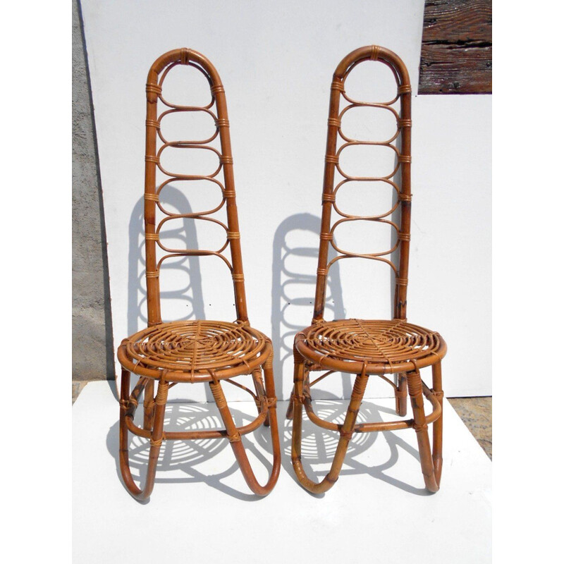 Pair of vintage rattan chairs Dirk Van Sliedregt by Rohe Holland, 1950