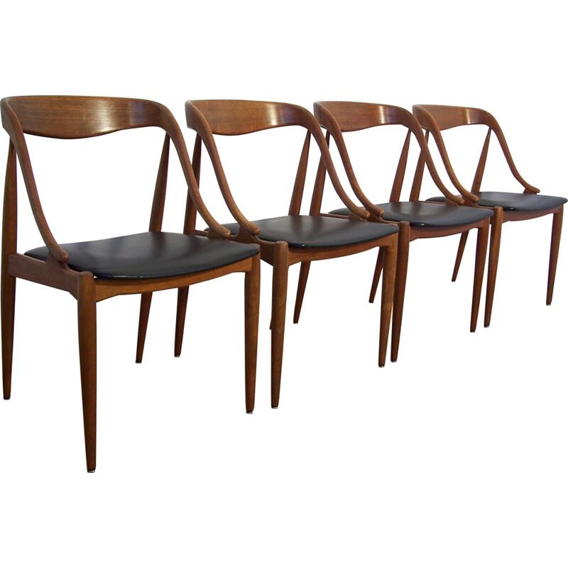 Set of 4 Uldum Mobelfabrik chairs in teak and black leatherette, Johannes ANDERSEN - 1960s