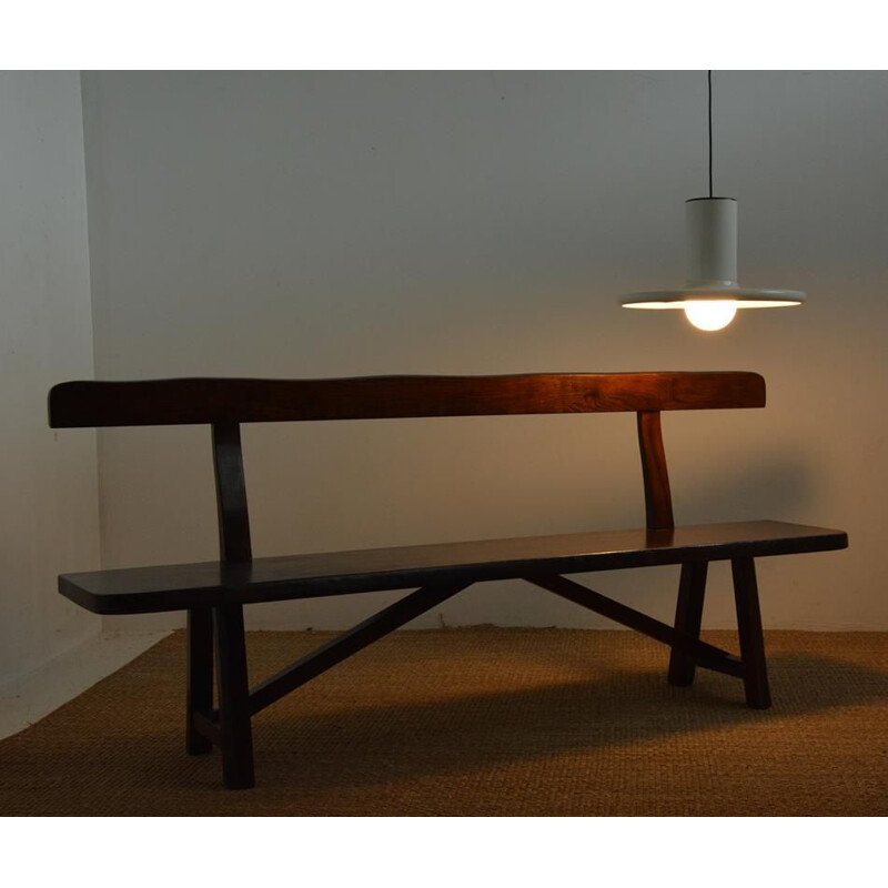 Vintage brutalist bench in solid elm