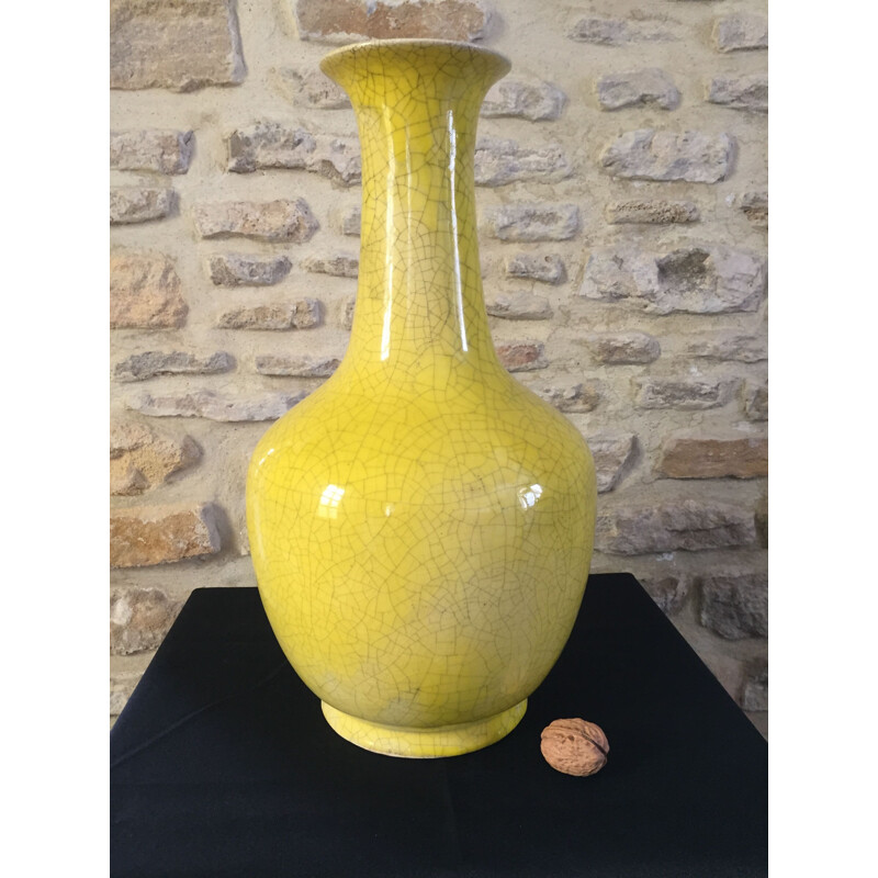 Vintage cracked yellow art deco vase