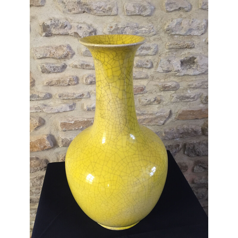 Vase vintage craquelé jaune art deco