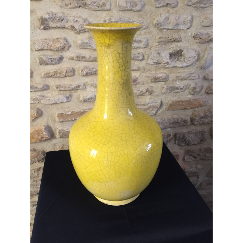 Vintage cracked yellow art deco vase