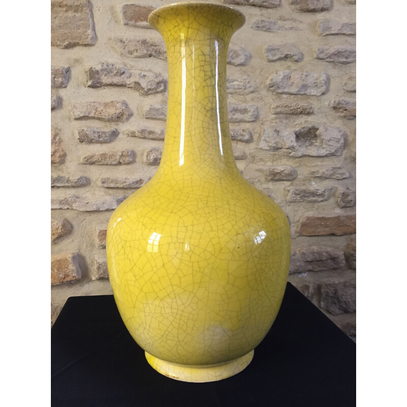 Vase vintage craquelé jaune art deco