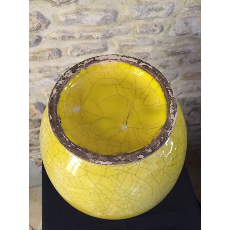 Vase vintage craquelé jaune art deco