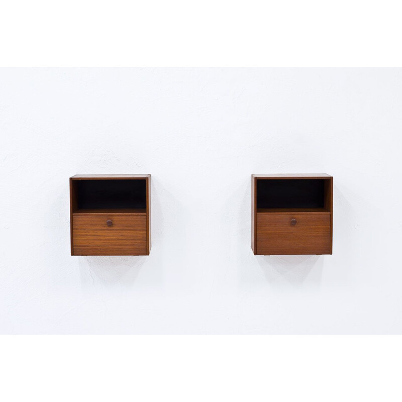 Pair of vintage Teak Wall-Mounted Night Stands by Troeds, Sweden 1950s