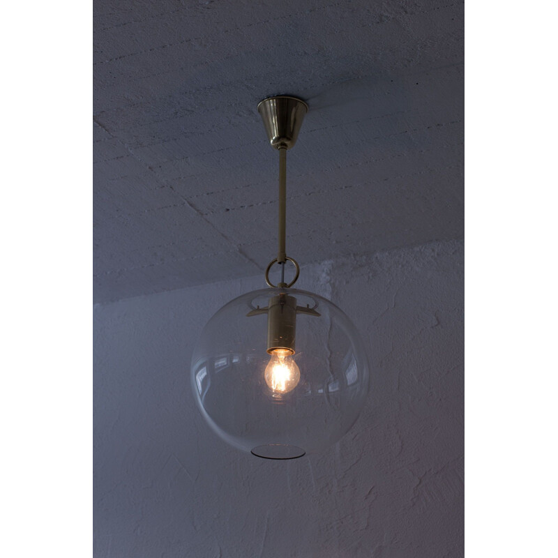 Vintage glass and brass pendant lamp by Hans-Agne Jakobsson, Sweden 1950