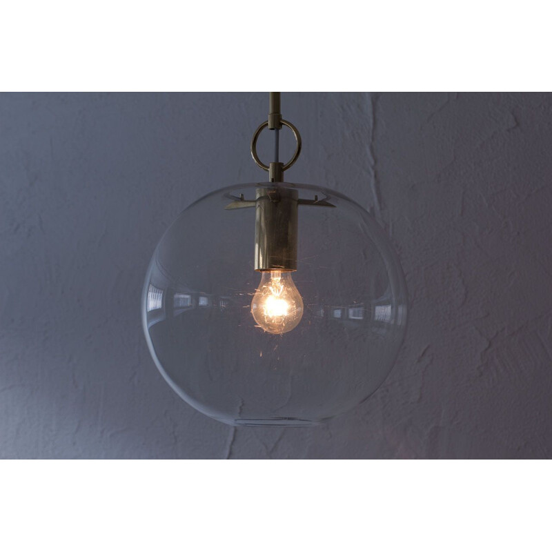 Vintage glass and brass pendant lamp by Hans-Agne Jakobsson, Sweden 1950