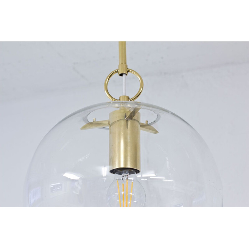 Vintage glass and brass pendant lamp by Hans-Agne Jakobsson, Sweden 1950