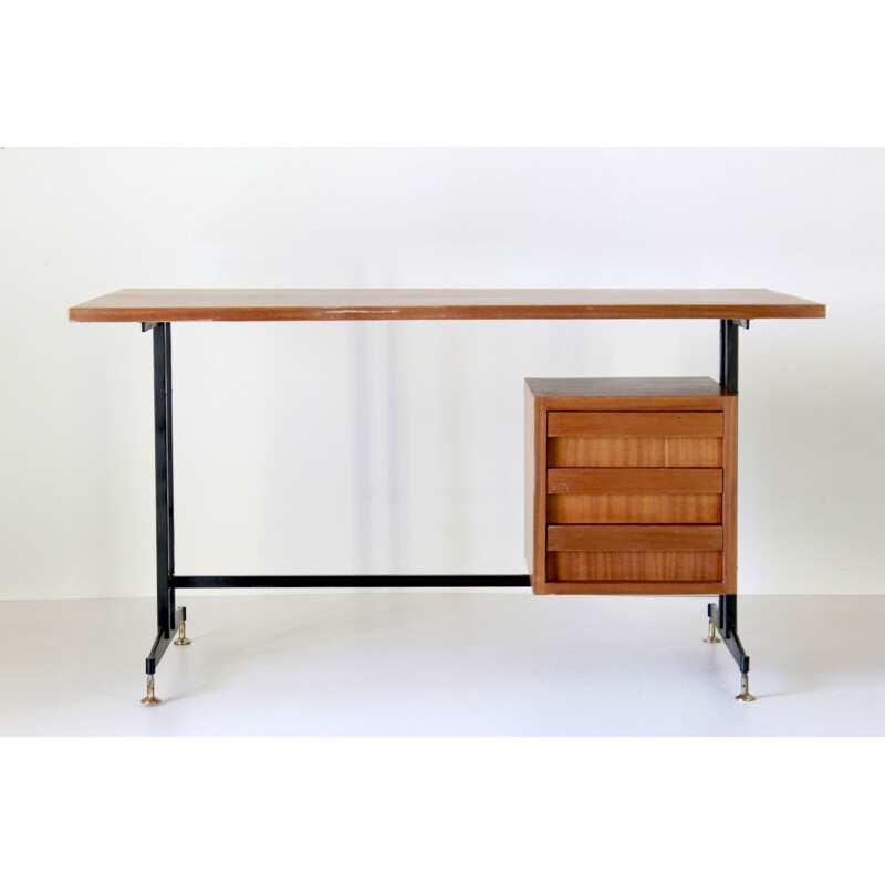 Vintage brass & wood desk, Scandinavian 1950s