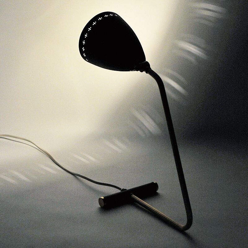 Lampe de bureau vintage ajustable en métal noir, Suédois 1950