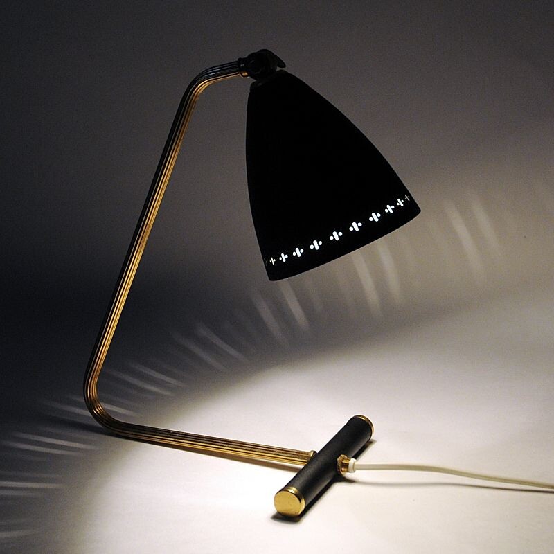 Vintage adjustable Black Metal Desklamp, Swedish 1950s