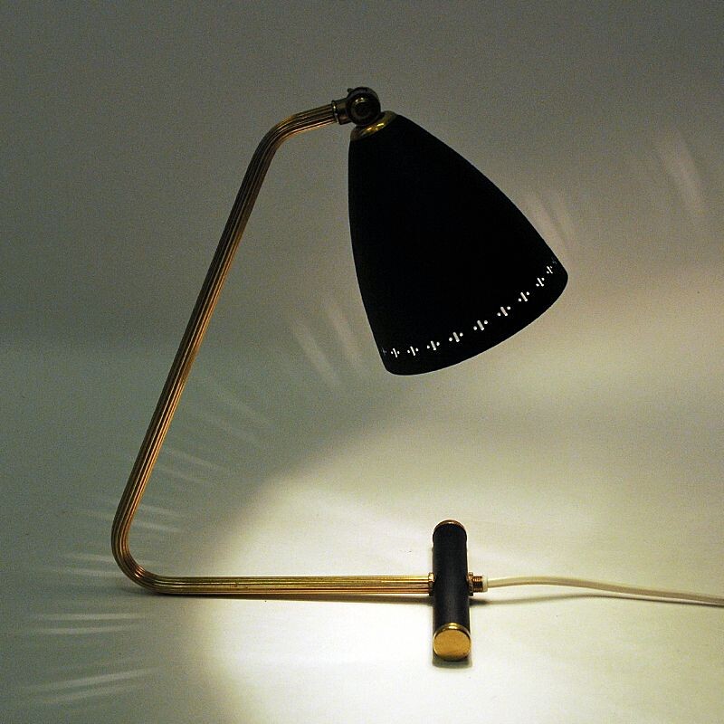 Lampe de bureau vintage ajustable en métal noir, Suédois 1950