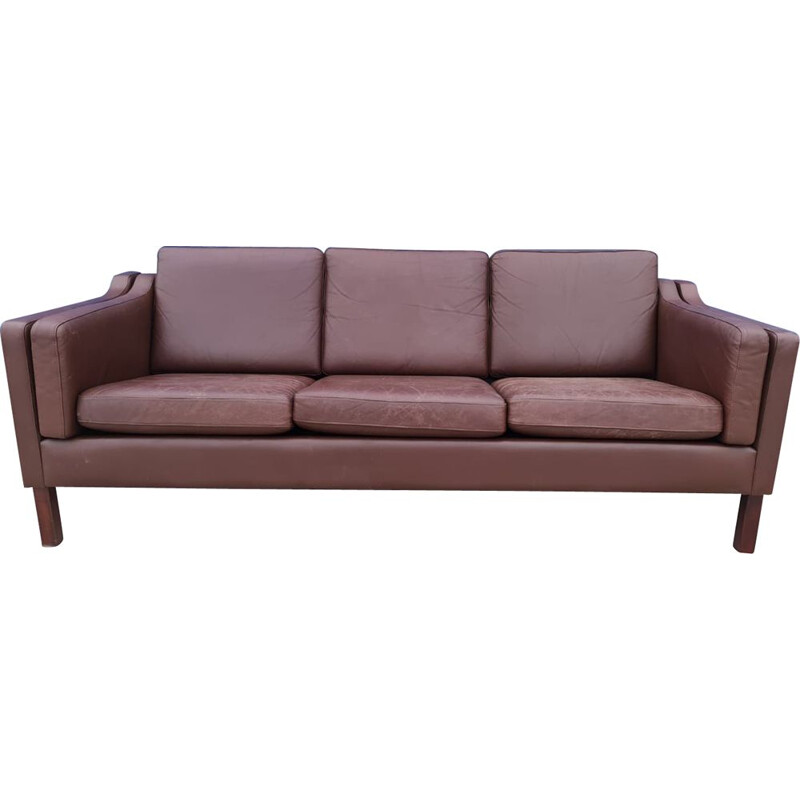 Vintage three seater brown leather sofa, Danish