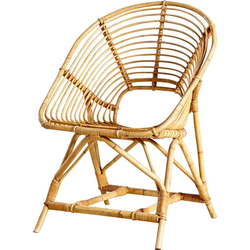 fauteuil vintage de jardin - rotin coquille