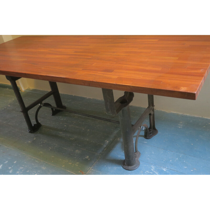 Large vintage Mahogany Dining Table with Old Industrial Base