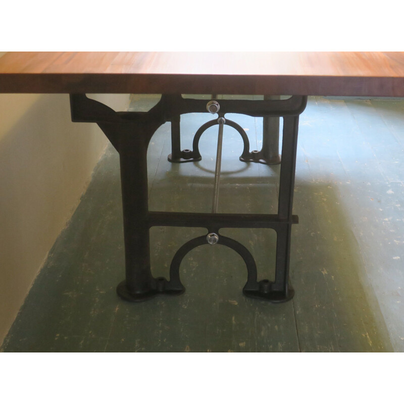 Large vintage Mahogany Dining Table with Old Industrial Base