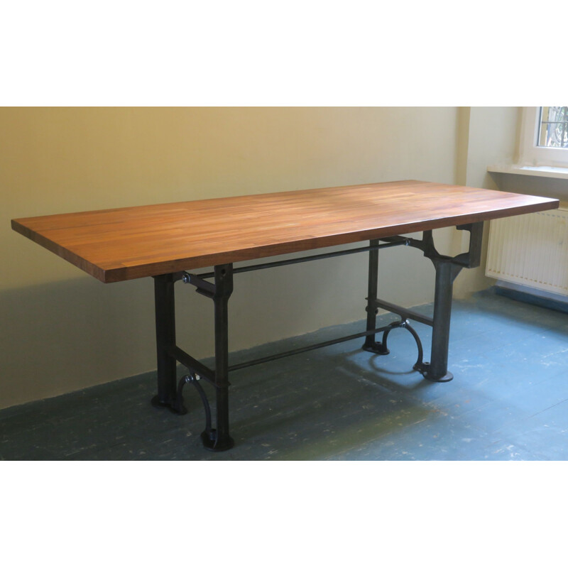 Large vintage Mahogany Dining Table with Old Industrial Base