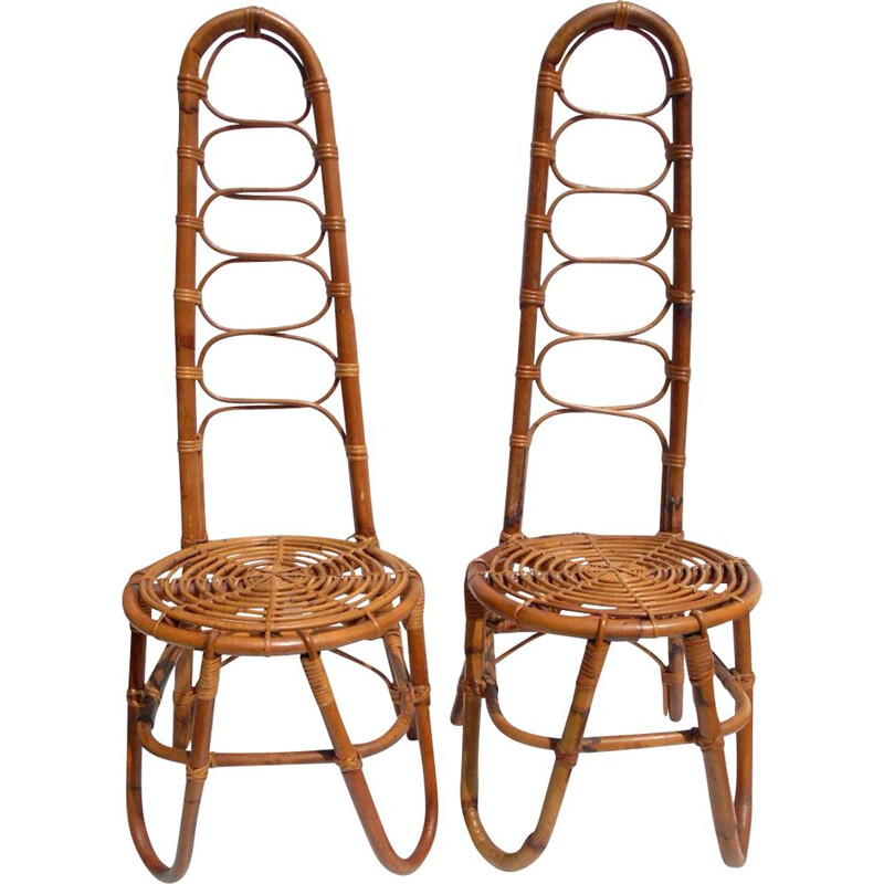 Pair of vintage rattan chairs Dirk Van Sliedregt by Rohe Holland, 1950