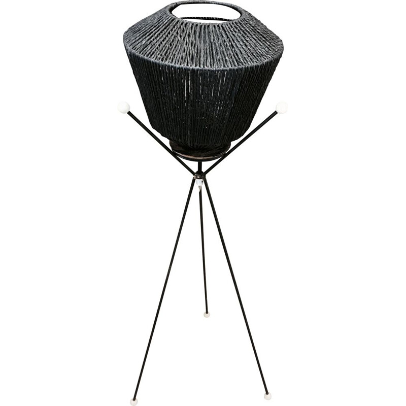 Lampadaire vintage tripode noir 1950