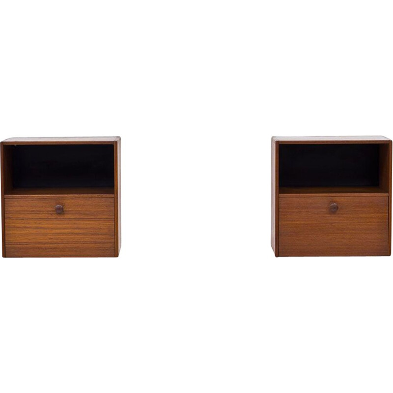Pair of vintage Teak Wall-Mounted Night Stands by Troeds, Sweden 1950s