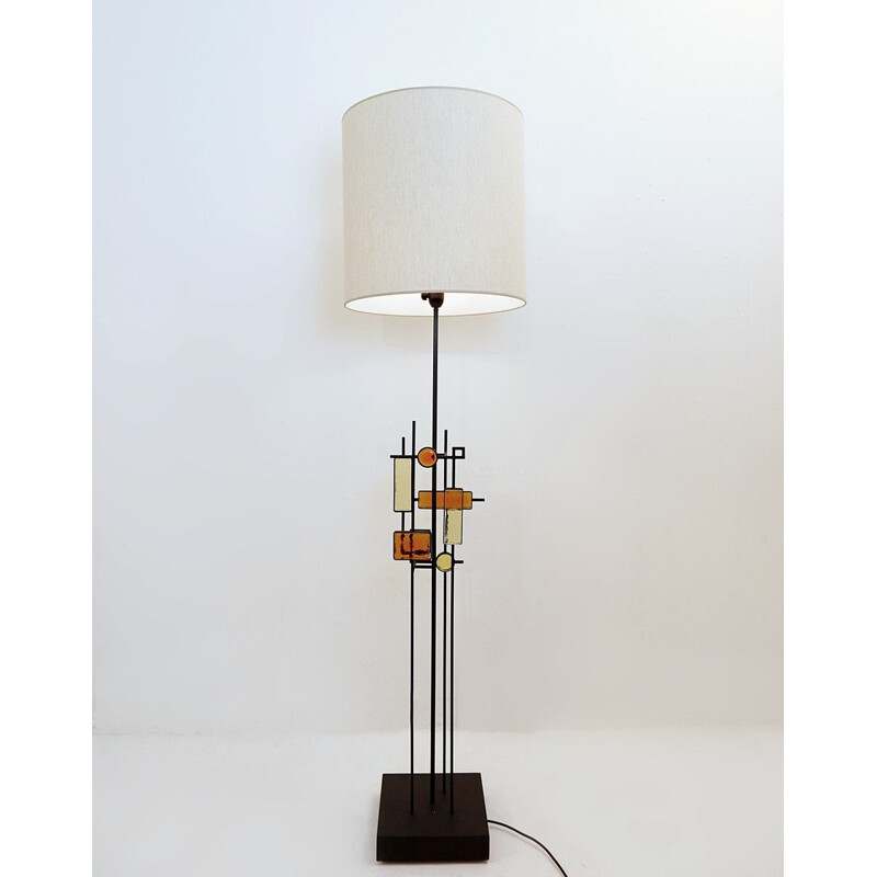 Vintage glass and iron floor lamp by Erik Hoglund, Sweden