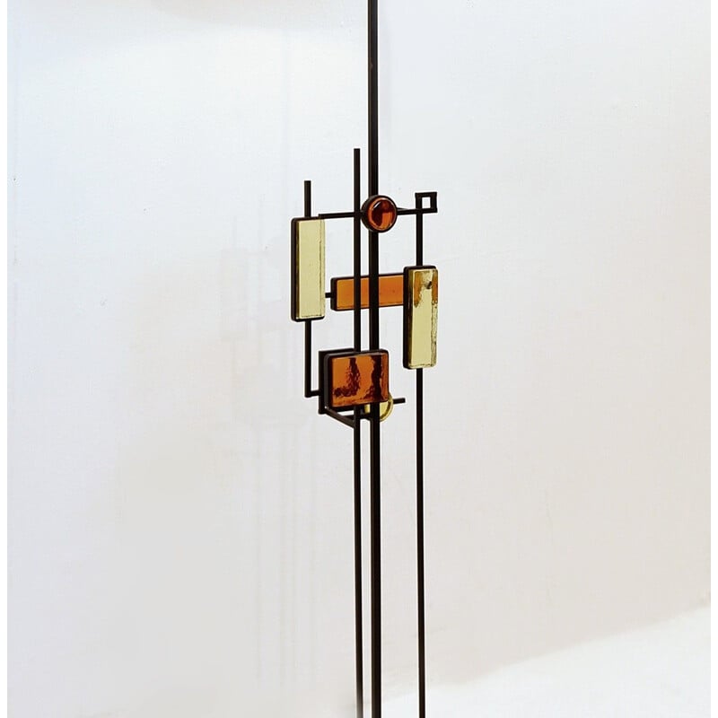 Lampadaire vintage en verre et en fer d'Erik Hoglund, Suède