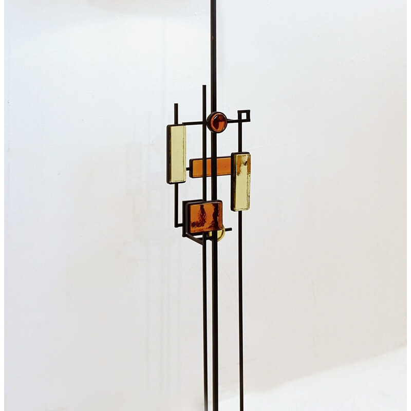 Vintage glass and iron floor lamp by Erik Hoglund, Sweden