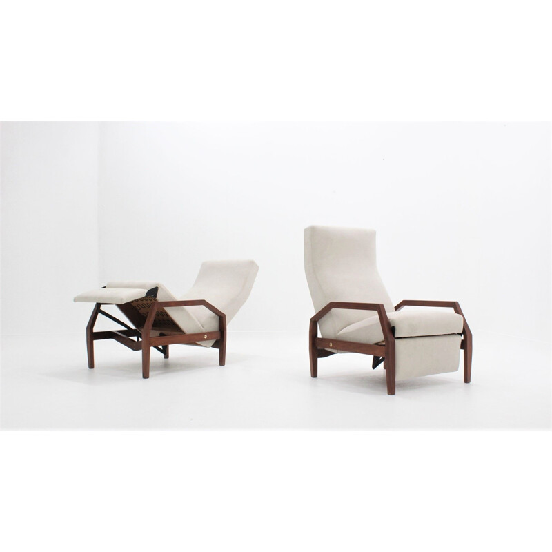 Pair of vintage Poltronissima recliner armchairs ISA Bergamo, Italian 1950s