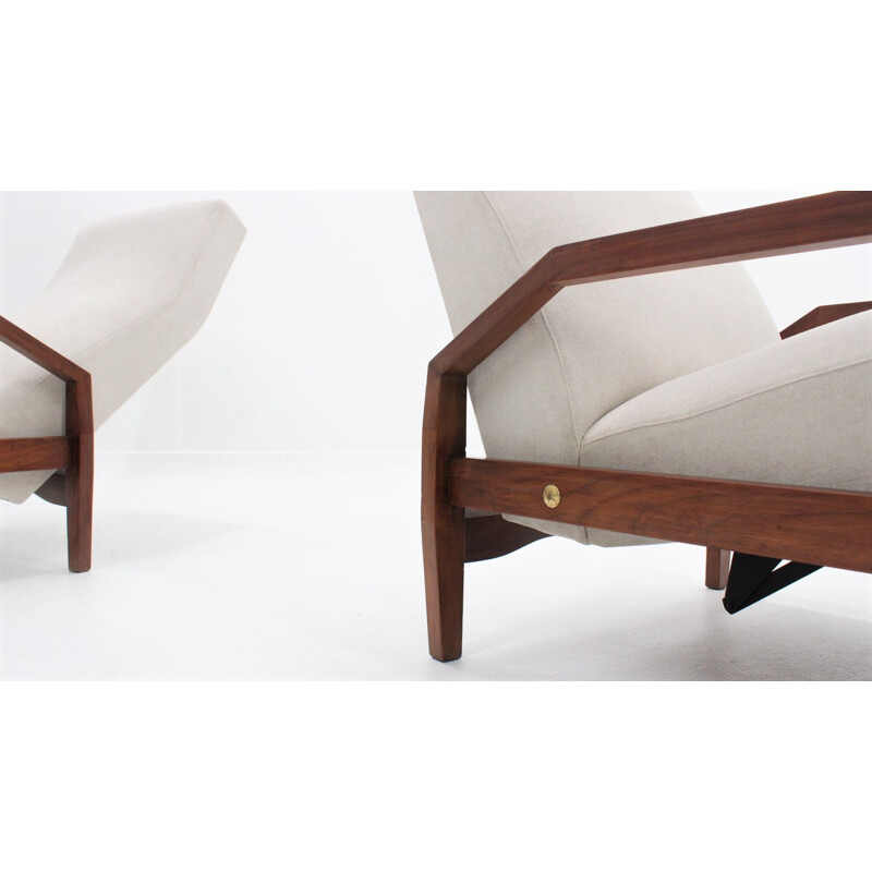 Pair of vintage Poltronissima recliner armchairs ISA Bergamo, Italian 1950s