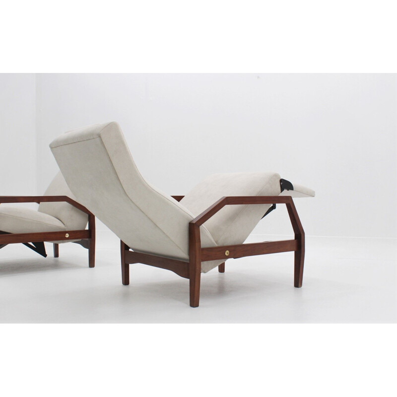 Pair of vintage Poltronissima recliner armchairs ISA Bergamo, Italian 1950s