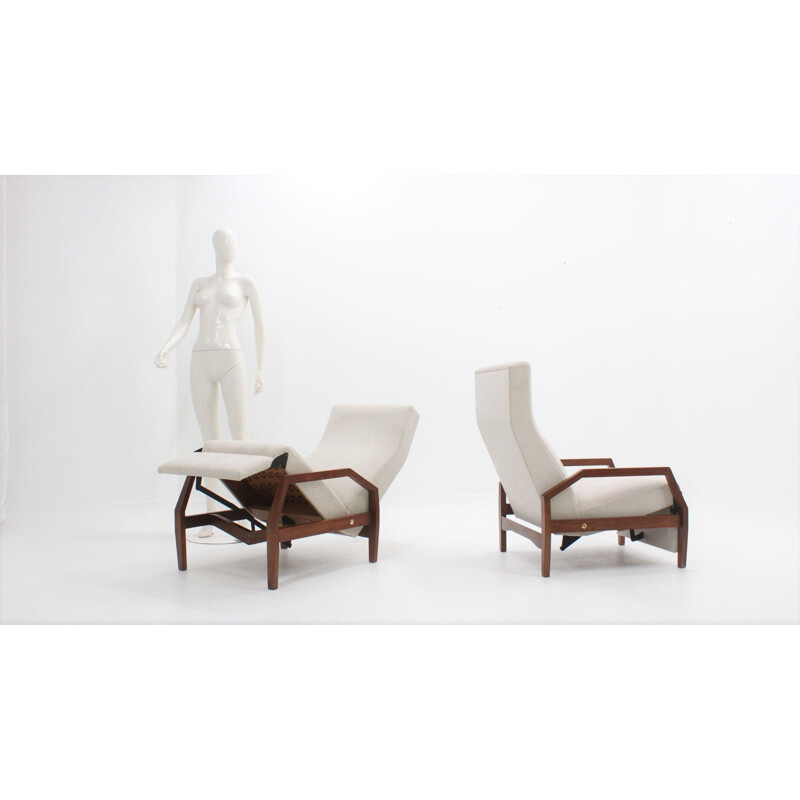 Pair of vintage Poltronissima recliner armchairs ISA Bergamo, Italian 1950s