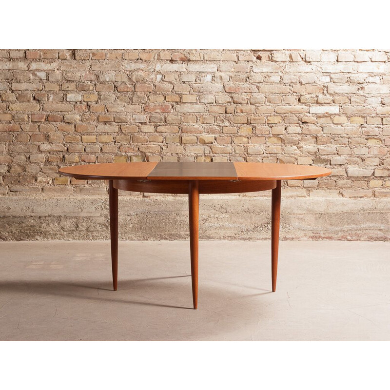 Table vintage ronde en teck avec rallonges centrales noires