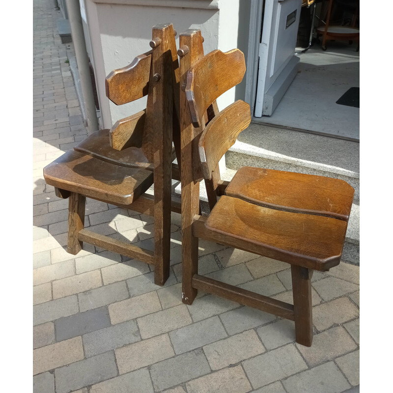 Pair of vintage brutalismus chairs in solid oak 1970s