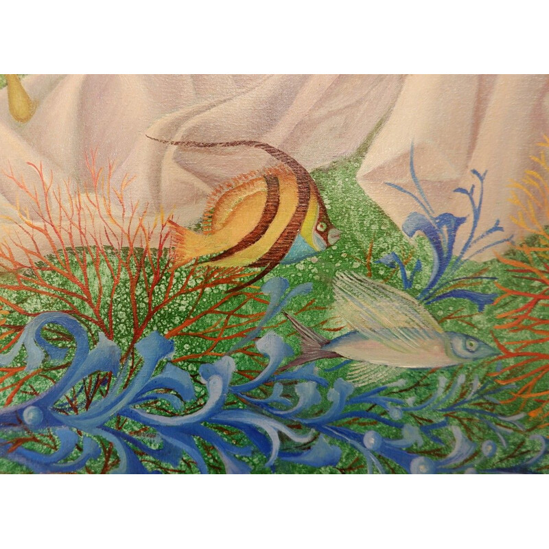 Peinture à l'huile sur toile vintage "Cimetière Marin" par Noëlla Lammers