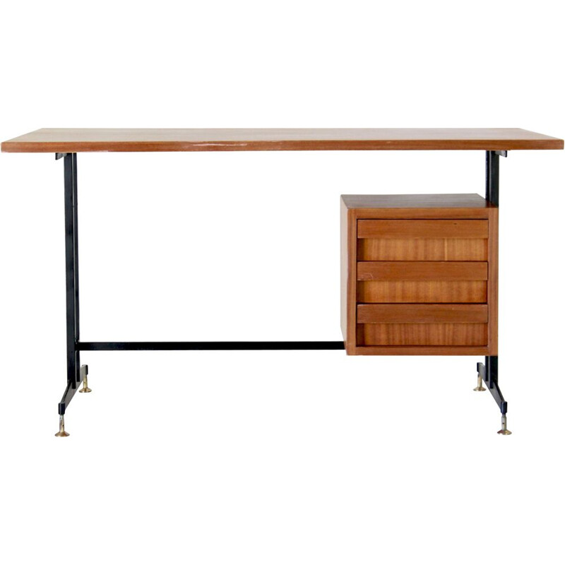 Vintage brass & wood desk, Scandinavian 1950s